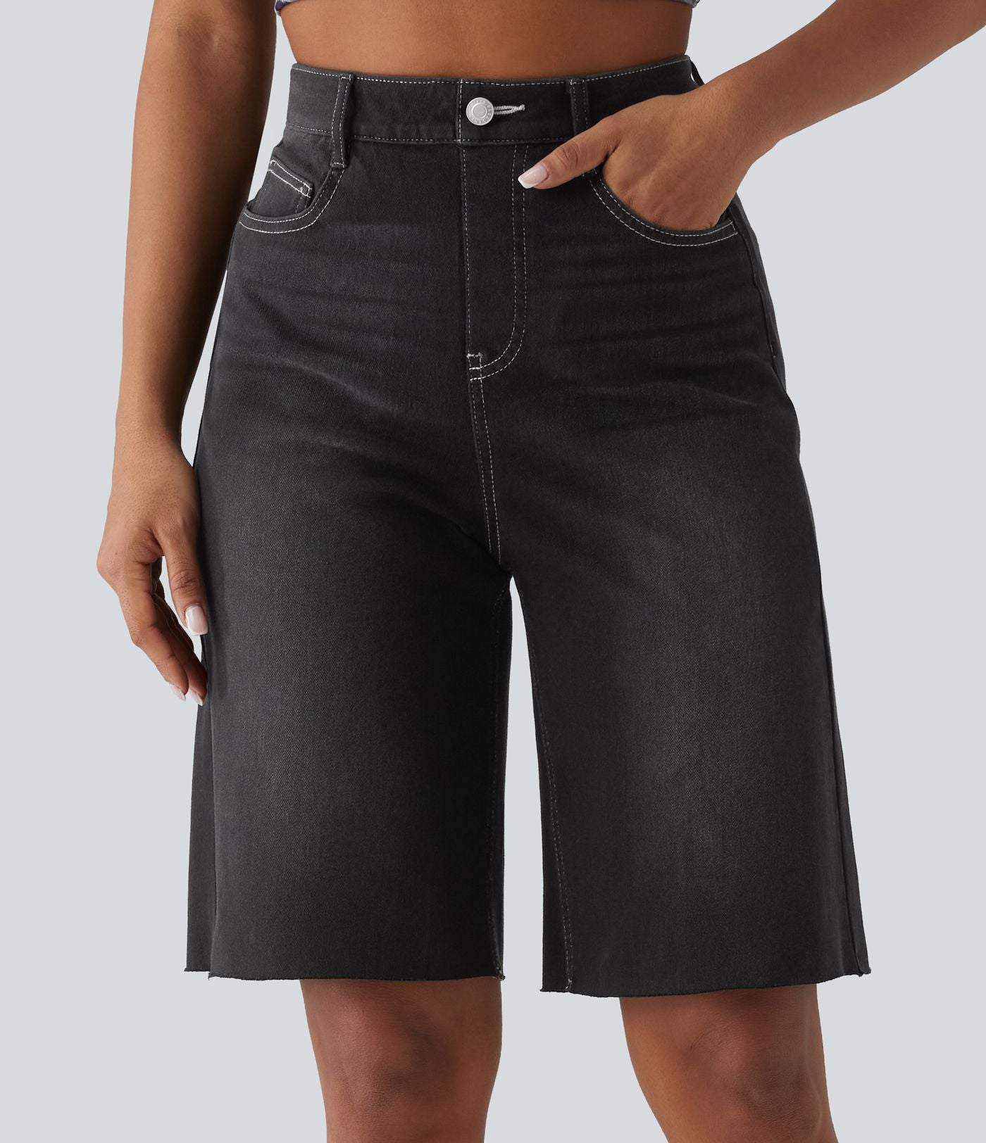 Halara Flex™ Bermuda en denim taille haute ventre plat avec poches