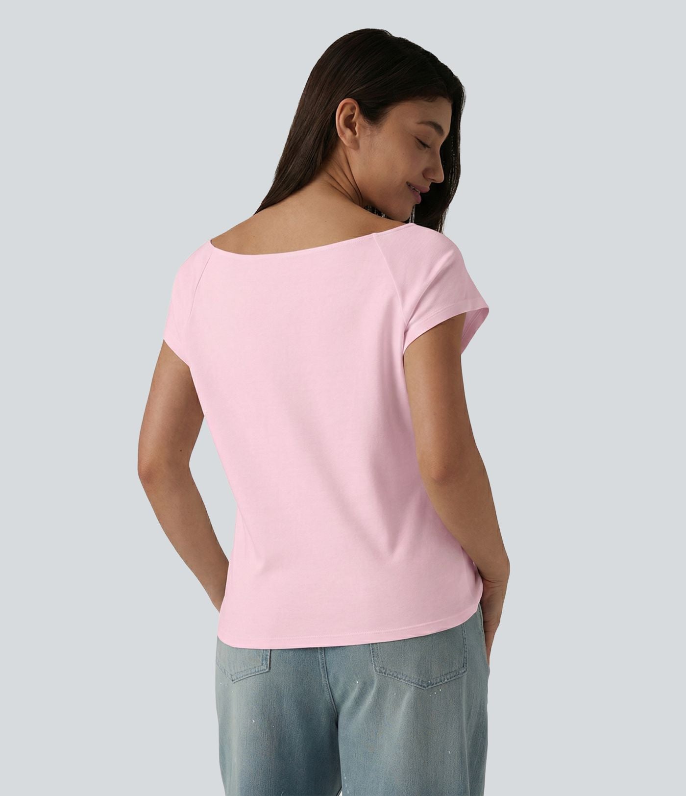 T-shirt décontracté col bateau manches courtes coton