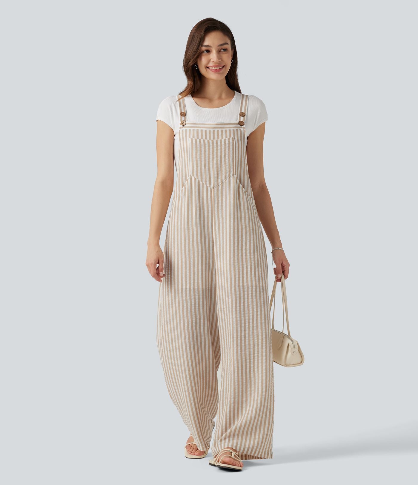 Salopette casual rayée effet lin avec poches