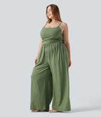 Combinaison grande taille chinée à jambes larges avec détails froncés, poches, coussinets amovibles et accès facile Easy Peasy