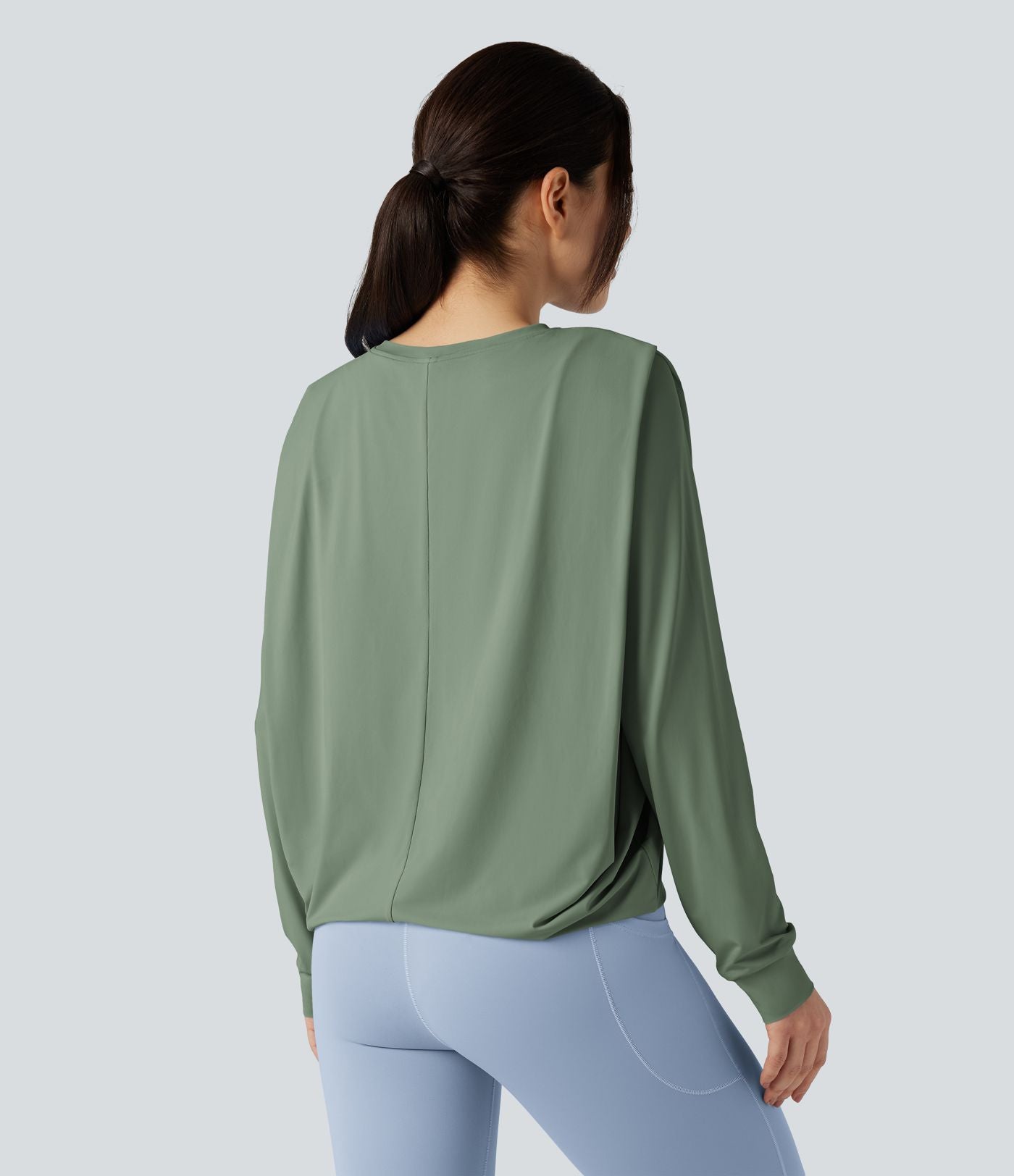 Haut de sport yoga col rond manches longues froncé - UPF50+