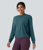 Haut de sport yoga col rond manches longues froncé - UPF50+