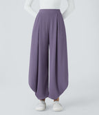 Pantalon décontracté harem uni côtelé, taille haute, avec poches