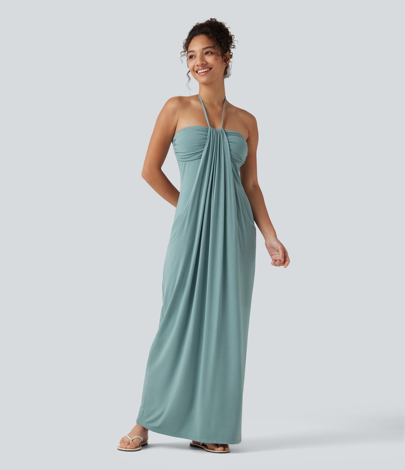 Robe longue dos nu à nouer avec soutien-gorge intégré et poches