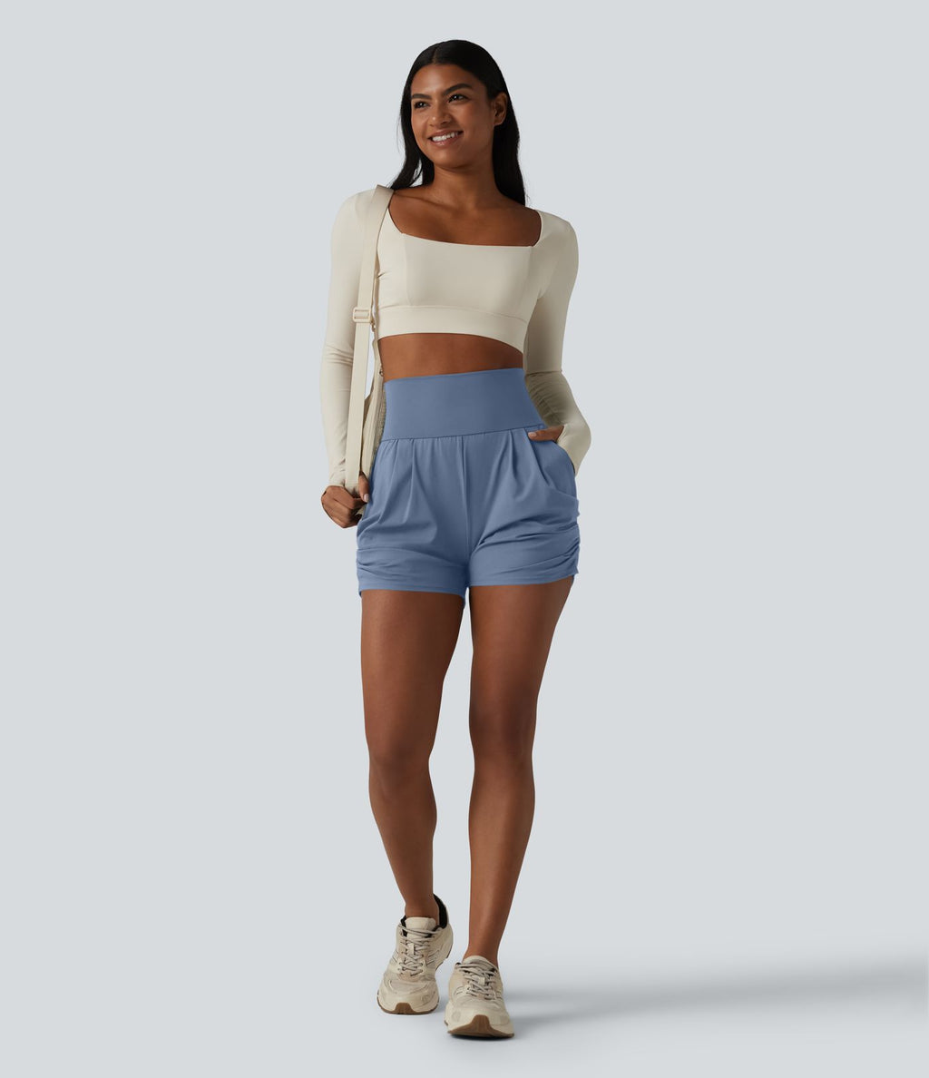 Short de yoga SoftlyZero™ Airy taille haute froncé effet frais InstantCool 7,5 cm avec poches
