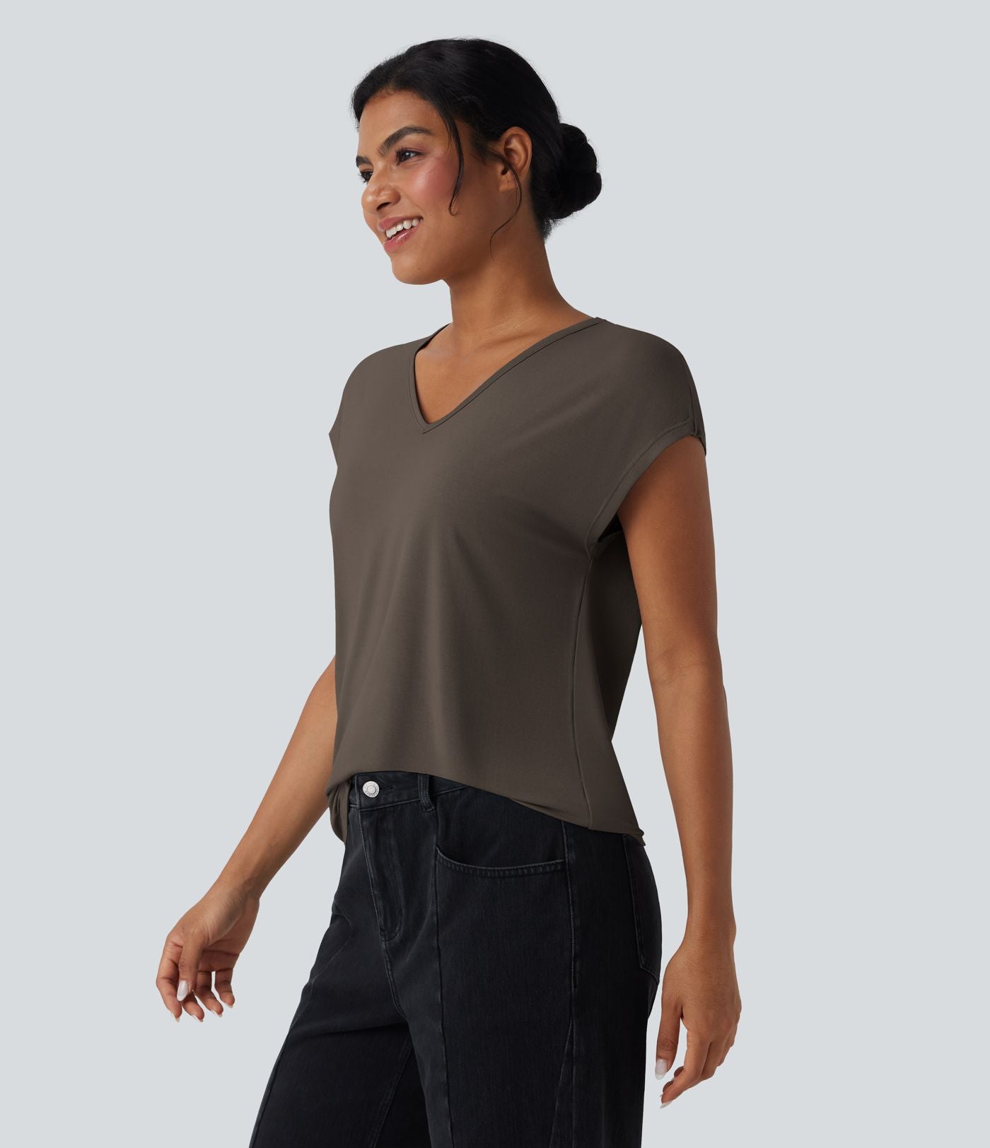 T-shirt casual col V manches courtes