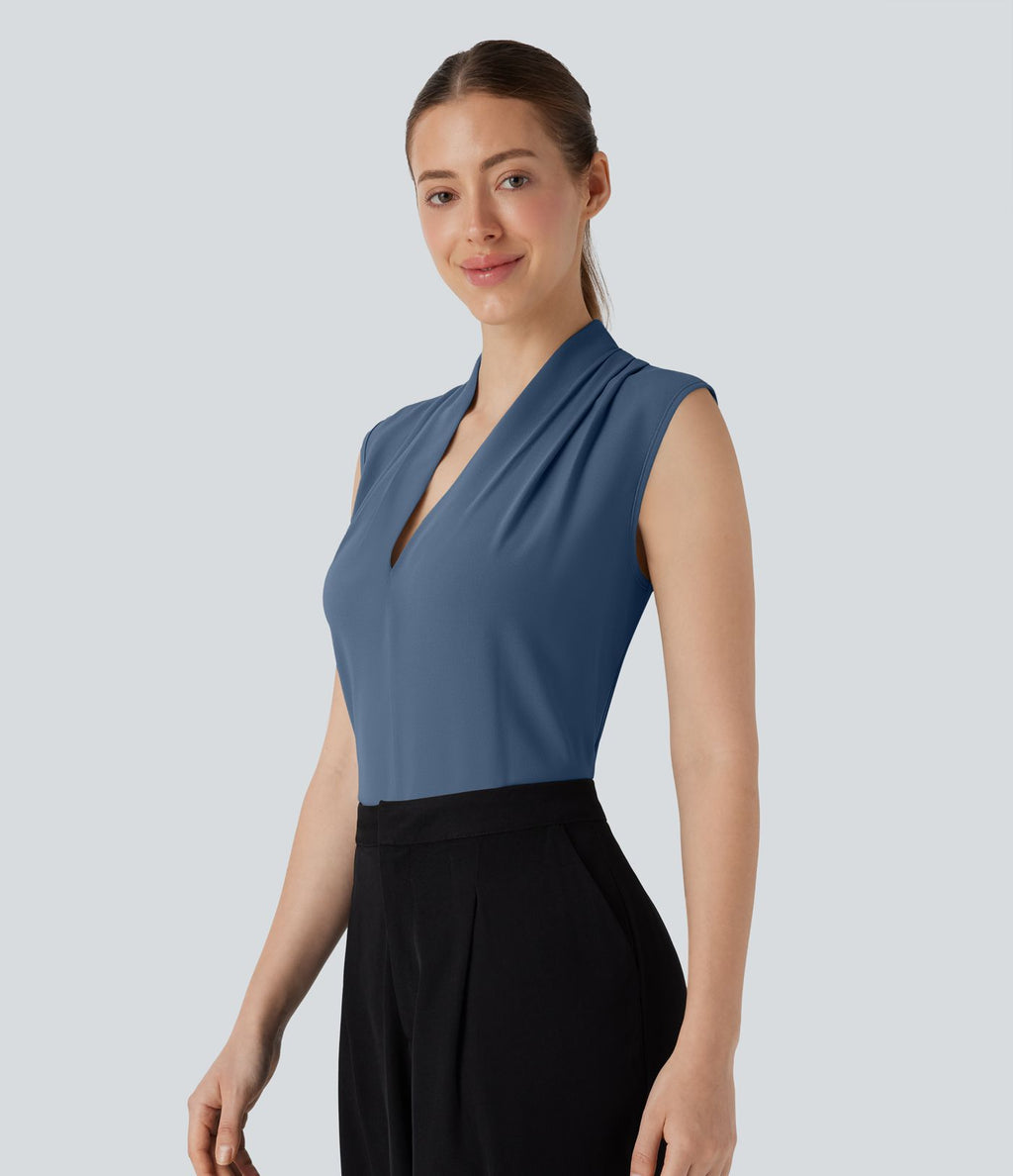 Blouse sans manches col V pour le bureau