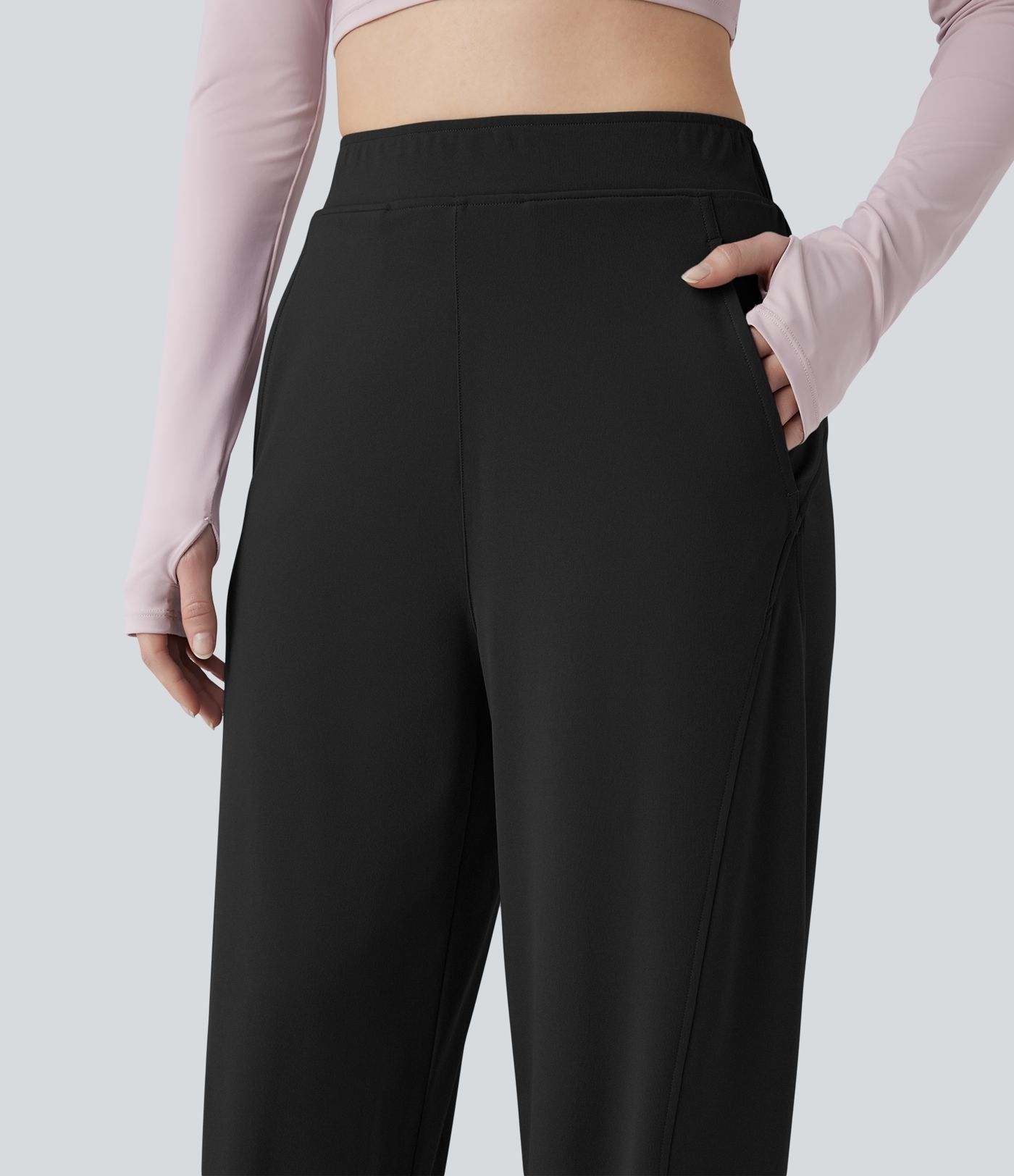 Pantalon yoga large taille haute avec poches