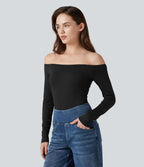 Body casual épaules dénudées à manches longues avec bretelles amovibles et brassière intégrée