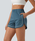 Short de yoga ample taille haute colorblock à bande latérale 7,5 cm avec poches