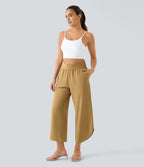 Breezeful™ Pantalon Fluide Vacances Séchage Rapide Taille Haute Croisée Poches Latérales Plissées Fente