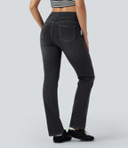 Halara Flex™ Jean évasé casual délavé taille haute gainant avec poches