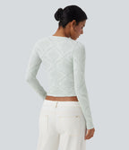 Haut de sport décolleté cœur jacquard à manches longues sans couture OneForm Seamless Flow