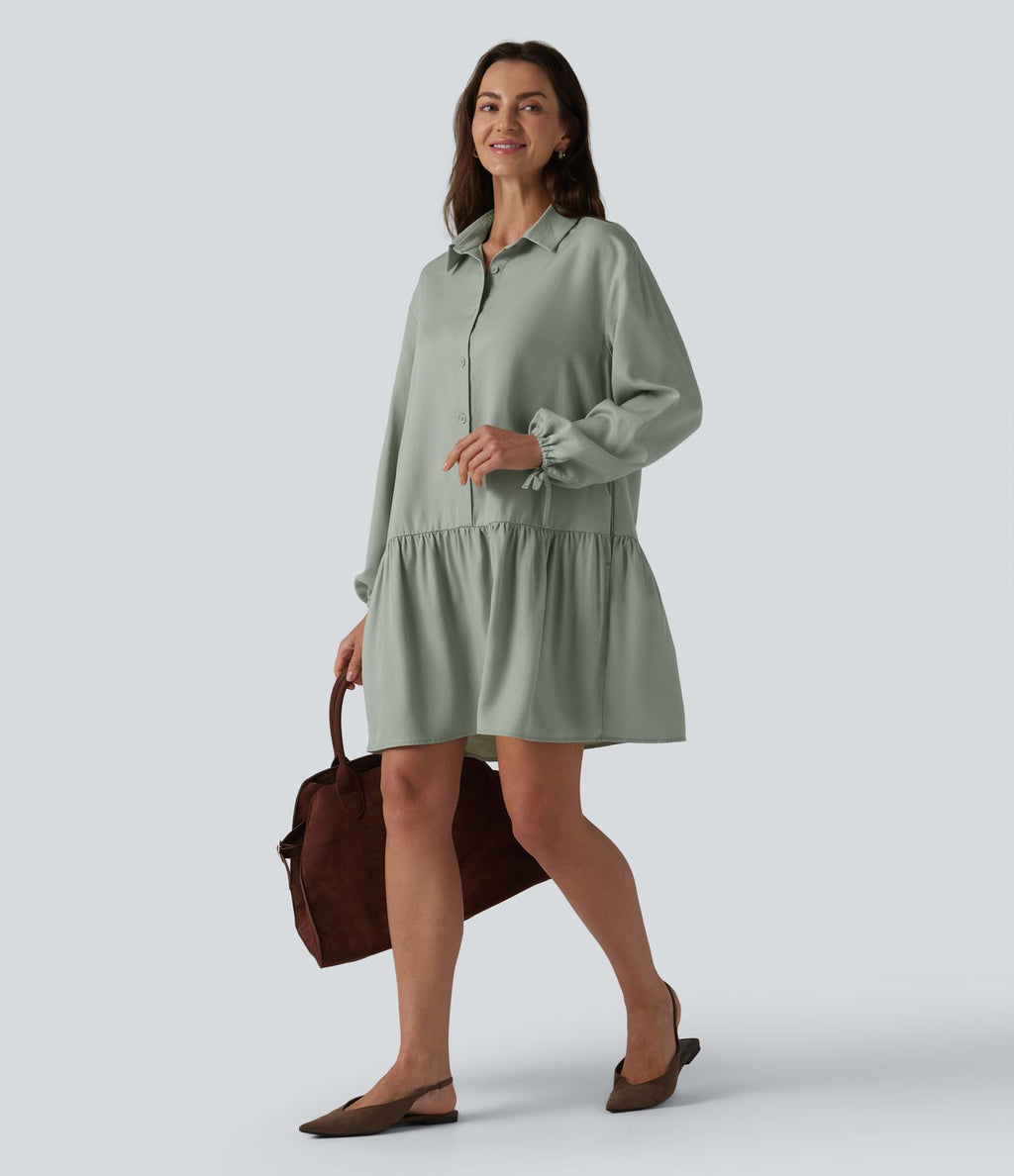 Robe chemise mini à manches longues avec poches