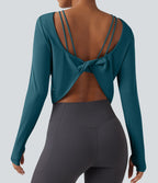 Top de sport yoga SoftlyZero™ QuickDry 2-en-1 dos nu torsadé manches longues avec trous pouces
