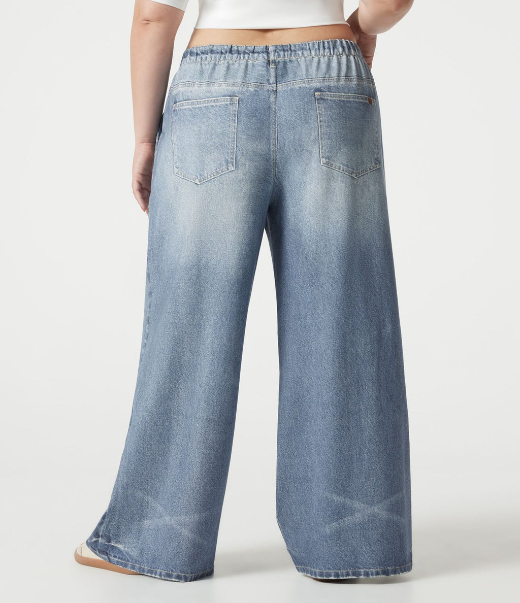 Pantalon jogging grande taille en molleton French Terry effet jean avec poches