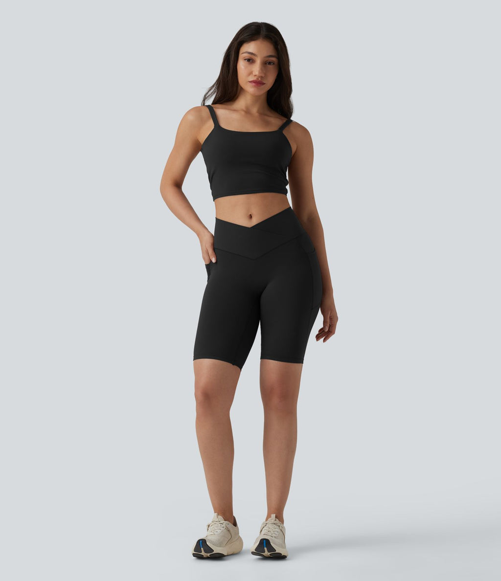SoftlyZero™ Short cycliste de yoga croisé taille haute 23 cm avec poches - UPF50+