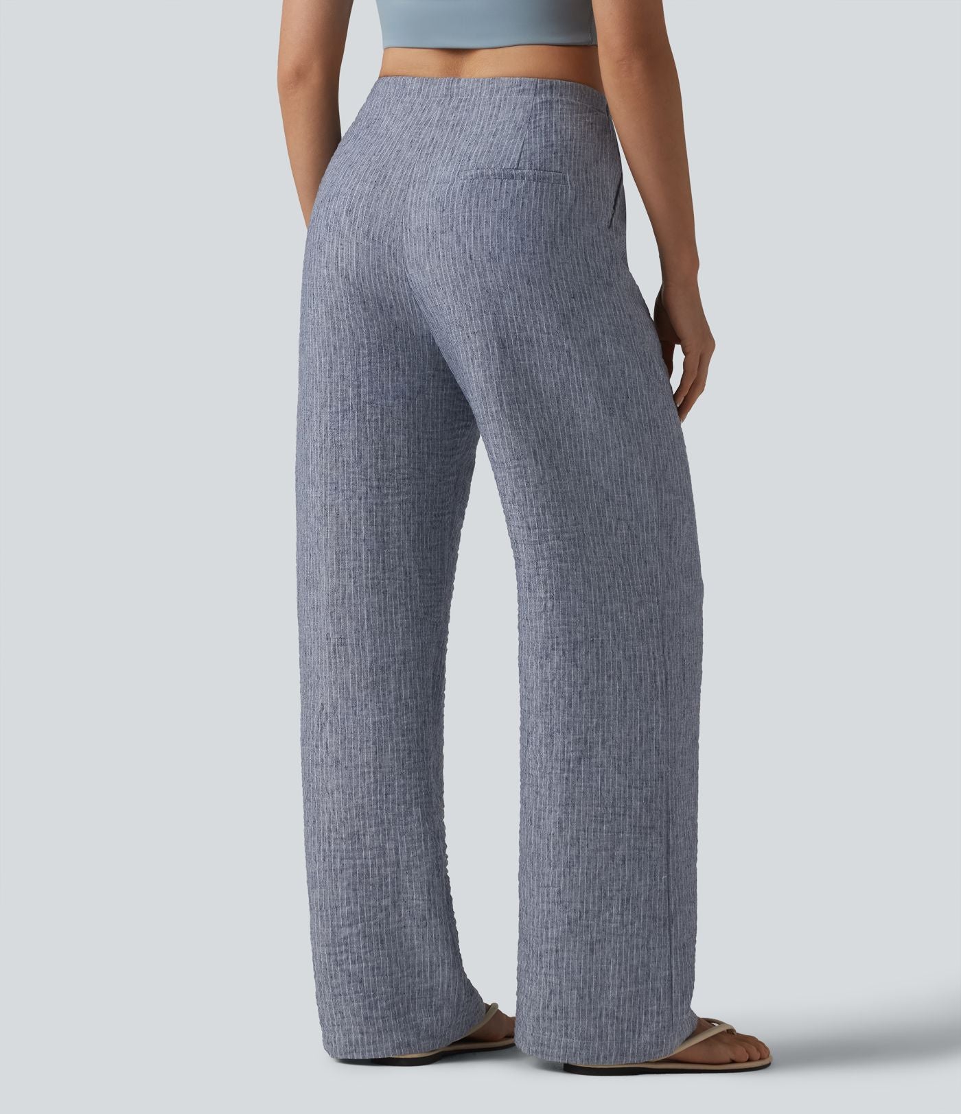 Pantalon décontracté ample rayé taille mi-haute avec cordon de serrage et poches