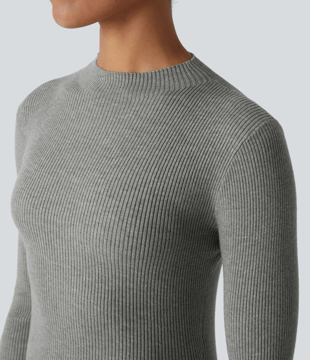 Pull décontracté en maille côtelée à col rond et manches longues