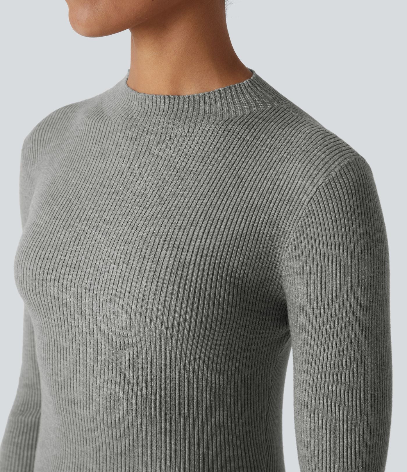 Pull décontracté en maille côtelée à col rond et manches longues