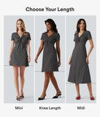 Robe casual à col V, manches courtes et imprimé à pois longueur genou