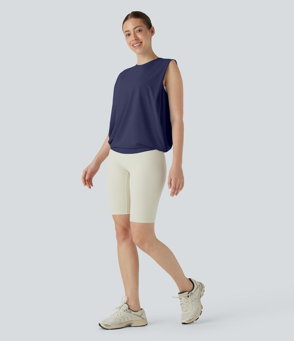 Débardeur de yoga col rond froncé, tissu rafraîchissant - Protection UPF50+