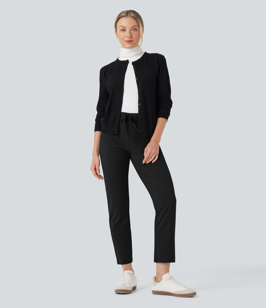 Pantalon de travail ajusté 7/8 repliable taille haute avec cordon de serrage Halara Flex™ DayStretch avec poches