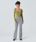 Bodysuit de Travail Tricot Côtelé Col Carré Manches Longues Boutonné Silhouette Élancée