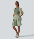 Bermuda ample infroissable taille haute plissé aspect lin avec fermeture éclair invisible et poches