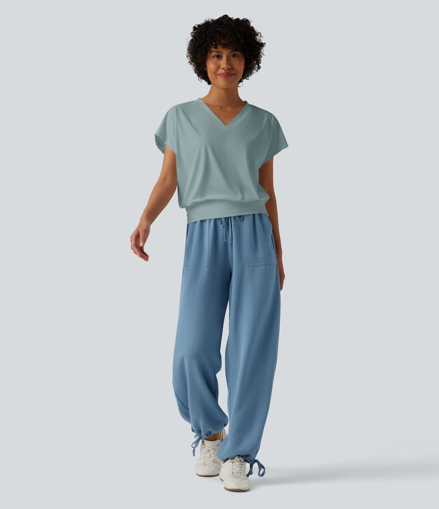 Haut de sport yoga oversize col V à manches courtes effet frais InstantCool à séchage rapide