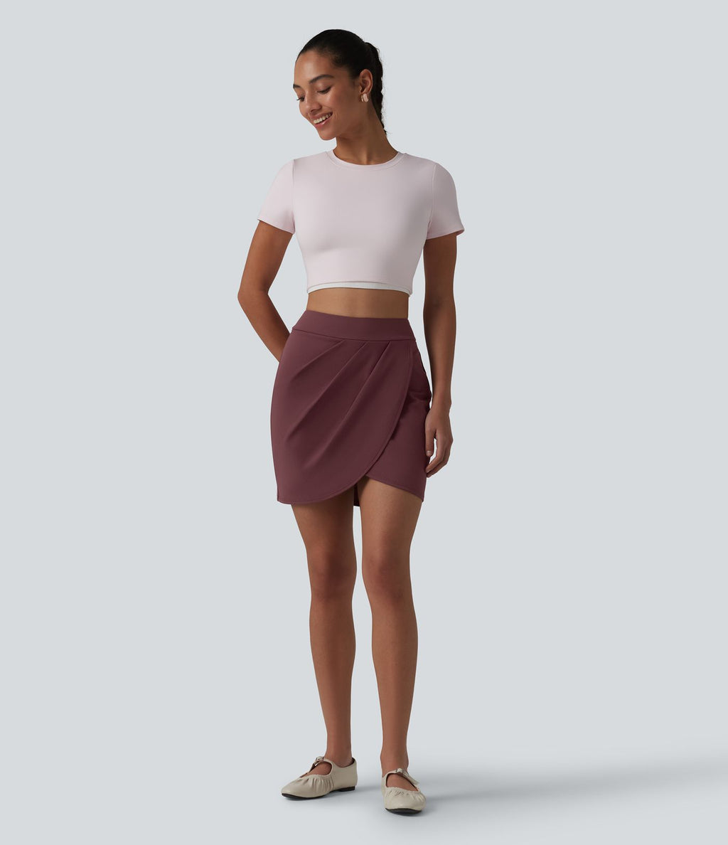 DayStretch Jupe mini casual 2-en-1 bodycon plissée croisée taille haute