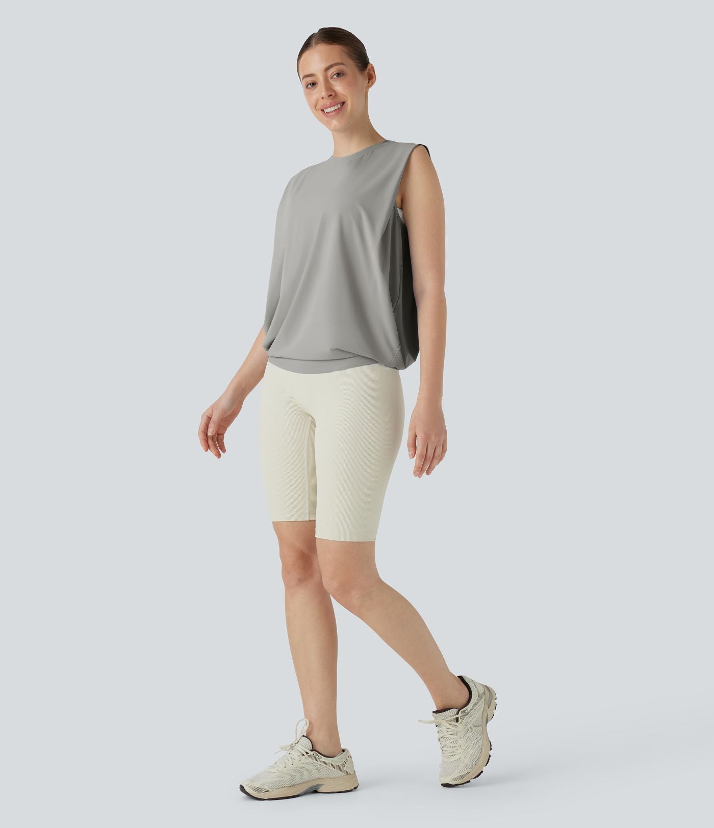 Débardeur de yoga col rond froncé, tissu rafraîchissant - Protection UPF50+