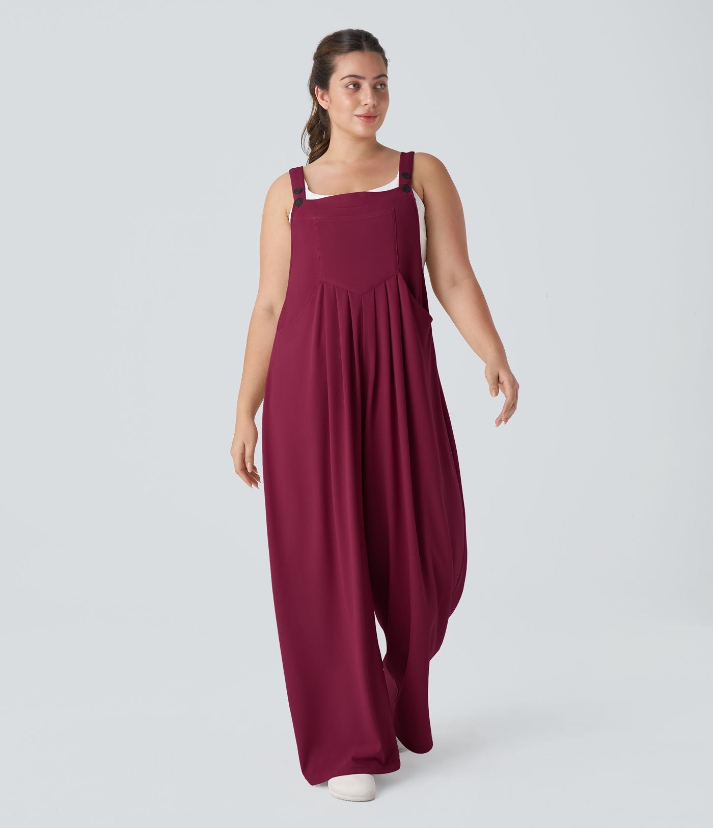 Salopette Casual Grande Taille en Gaufré avec Bretelles Ajustables Boutons et Poches Multiples