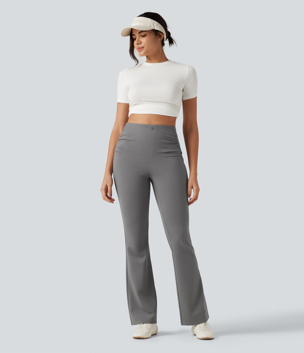 Pantalon de golf flare taille haute froncé avec poches et porte-tees