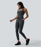 Combinaison de yoga à rayures col U cordon de serrage et poches - Édition Easy Peasy