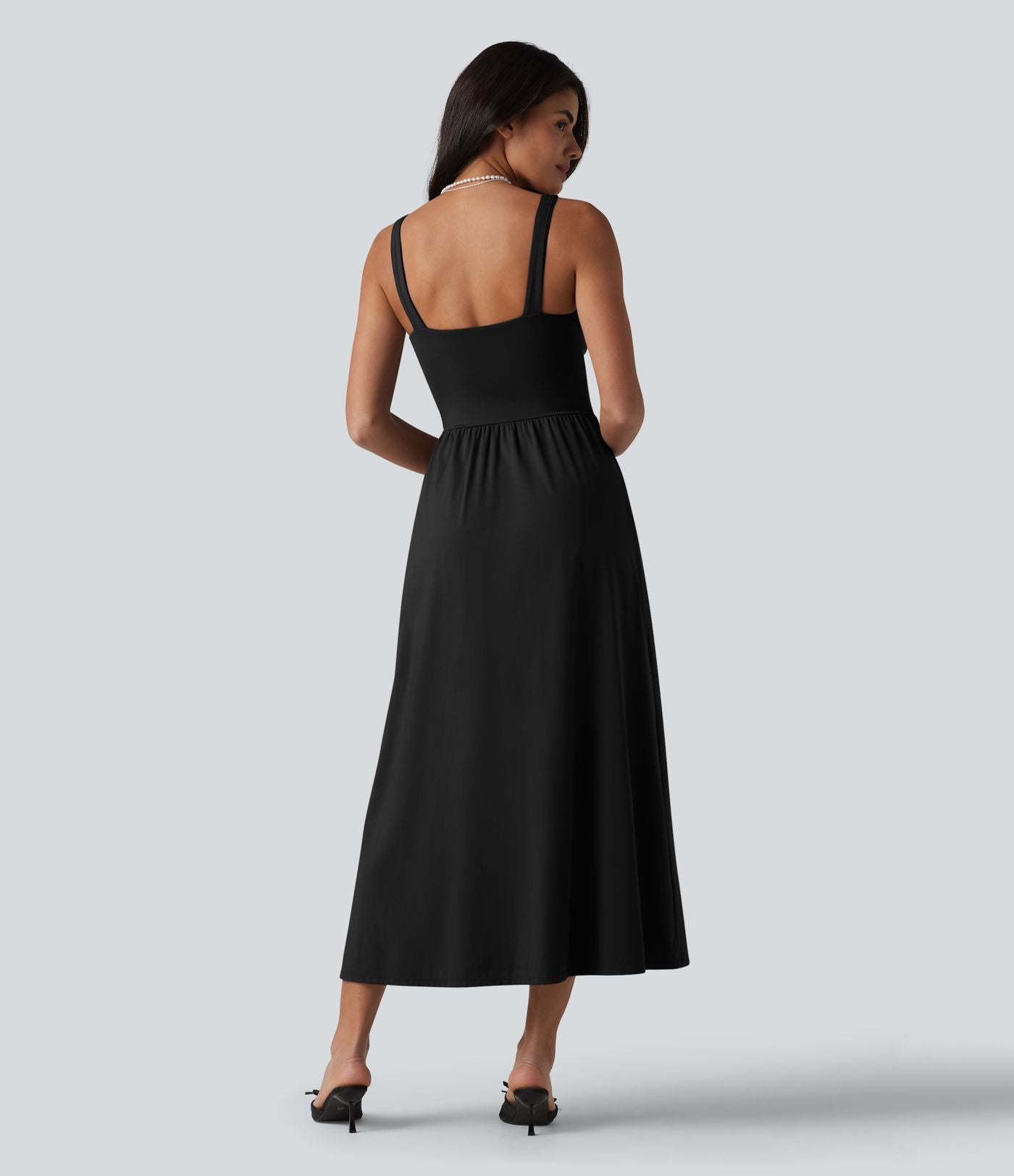 Robe midi SoftlyZero™ Airy effet frais InstantCool sans manches col V avec coques intégrées non amovibles et poches, bonnets E-G