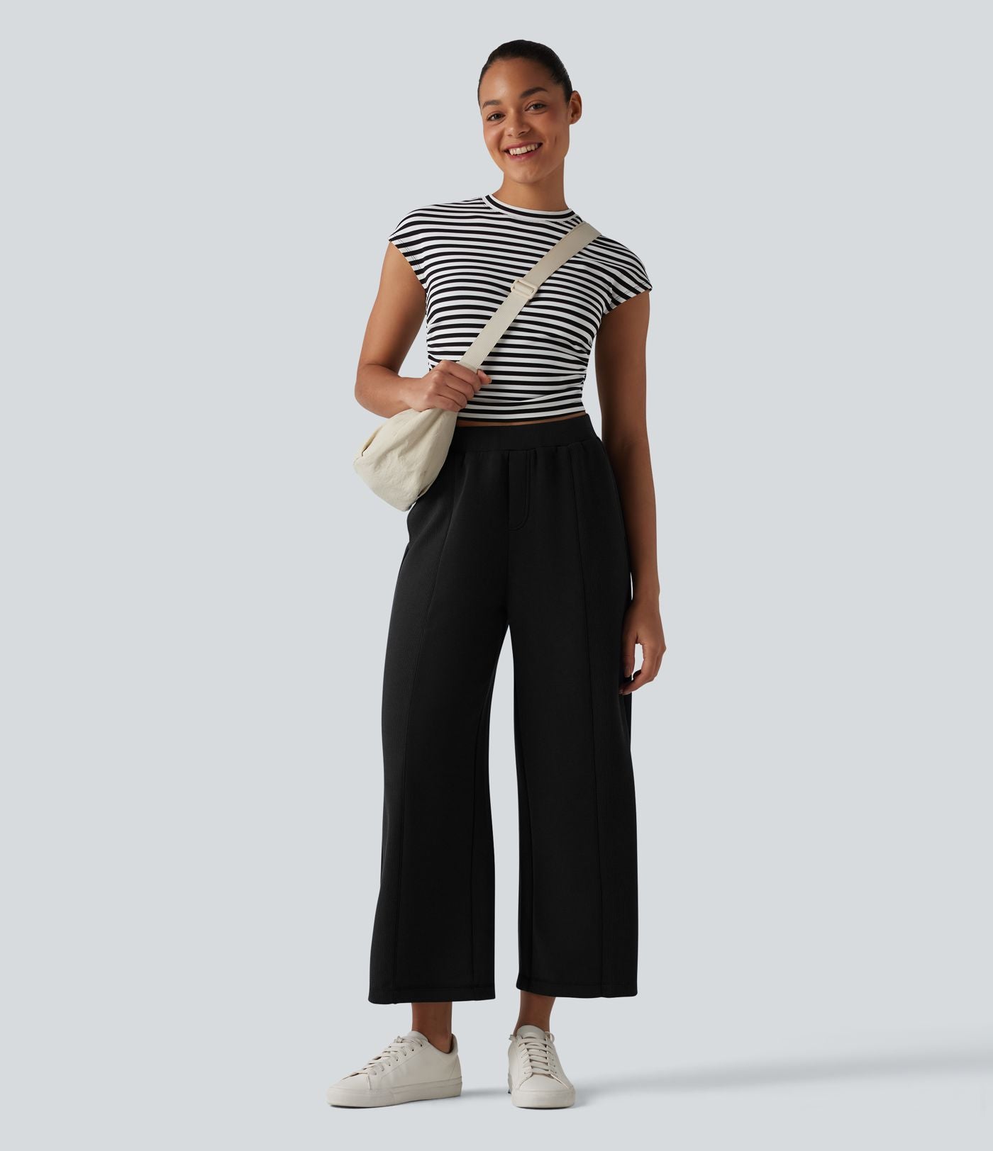 SpacerTek™ Pantalon casual large taille haute avec poches