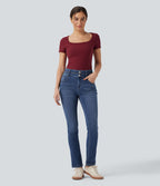 Jean ajusté Halara Flex™ taille mi-haute double ceinture avec poches