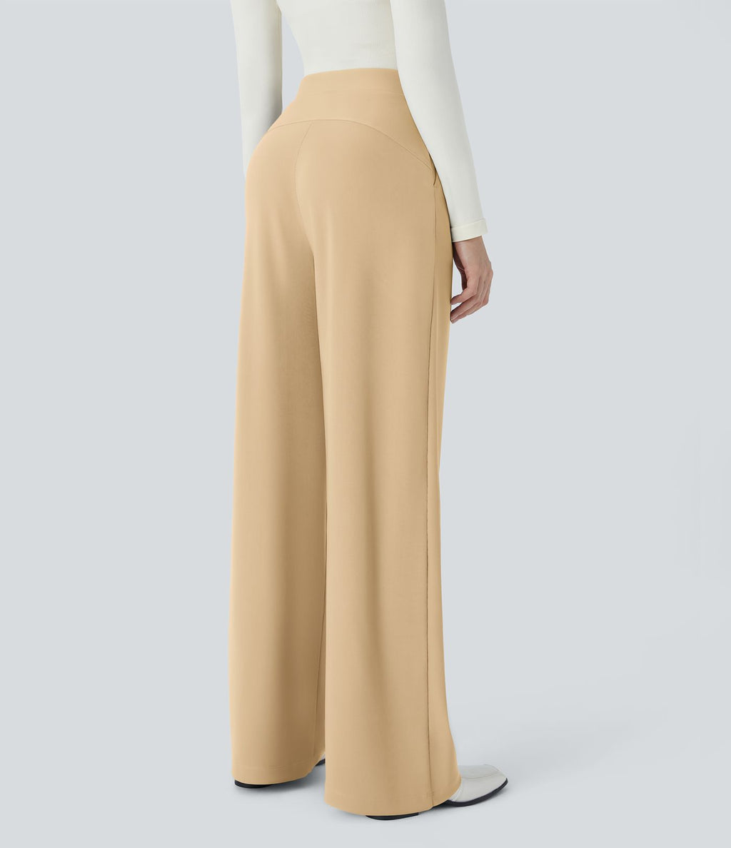 Halara Flex™ Pantalon Tailleur Évasé à Taille Haute Sculptant la Silhouette avec Poches Latérales Micro Waffle