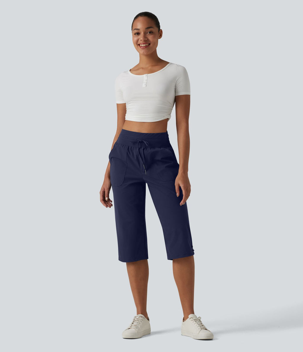 Pantalon décontracté corsaire droit taille mi-haute effet frais InstantCool à séchage rapide, cordon de serrage et poches, protection solaire UPF40+