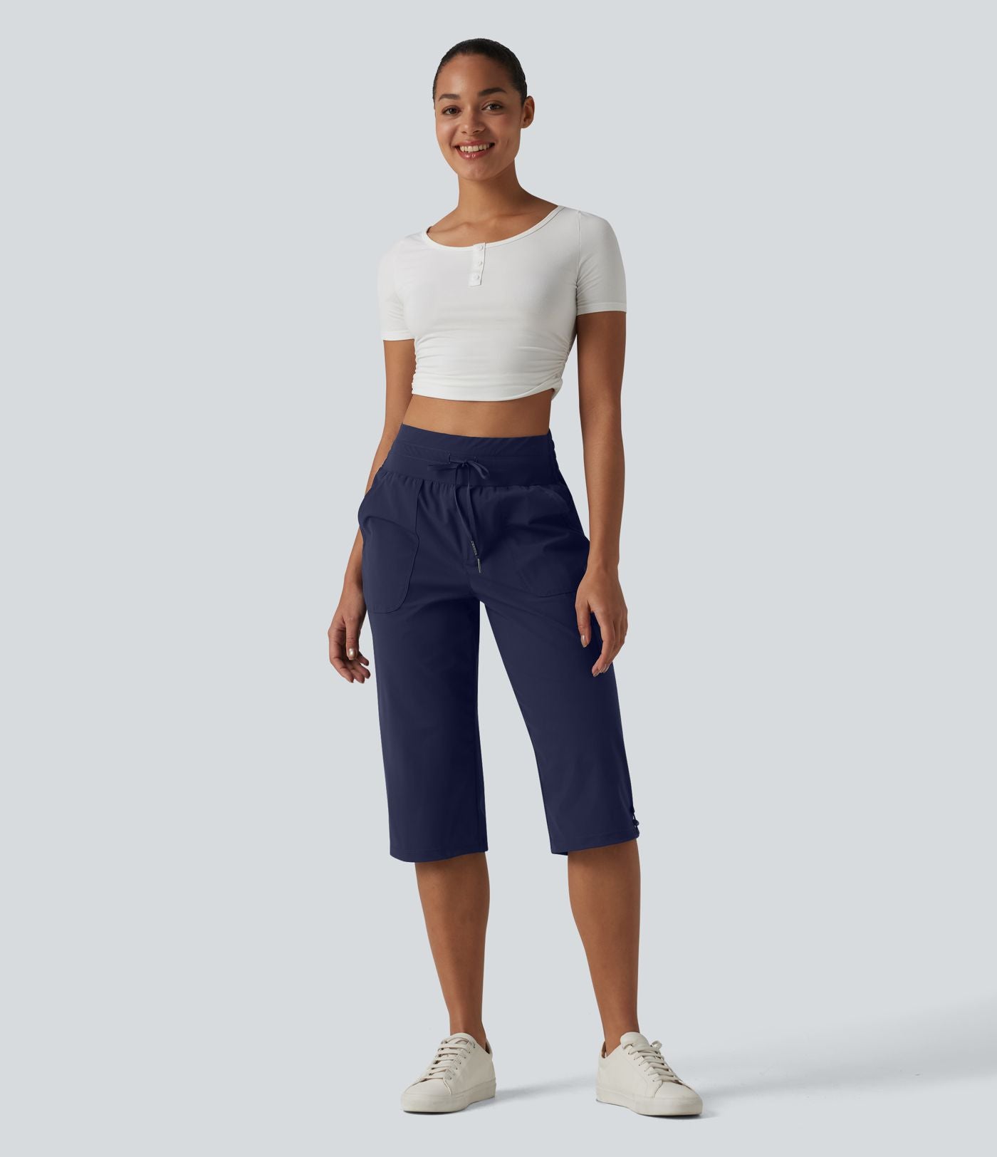 Pantalon décontracté corsaire droit taille mi-haute effet frais InstantCool à séchage rapide, cordon de serrage et poches, protection solaire UPF40+