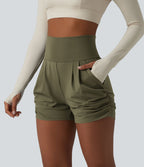 Short de yoga SoftlyZero™ Airy taille haute froncé effet frais InstantCool 7,5 cm avec poches