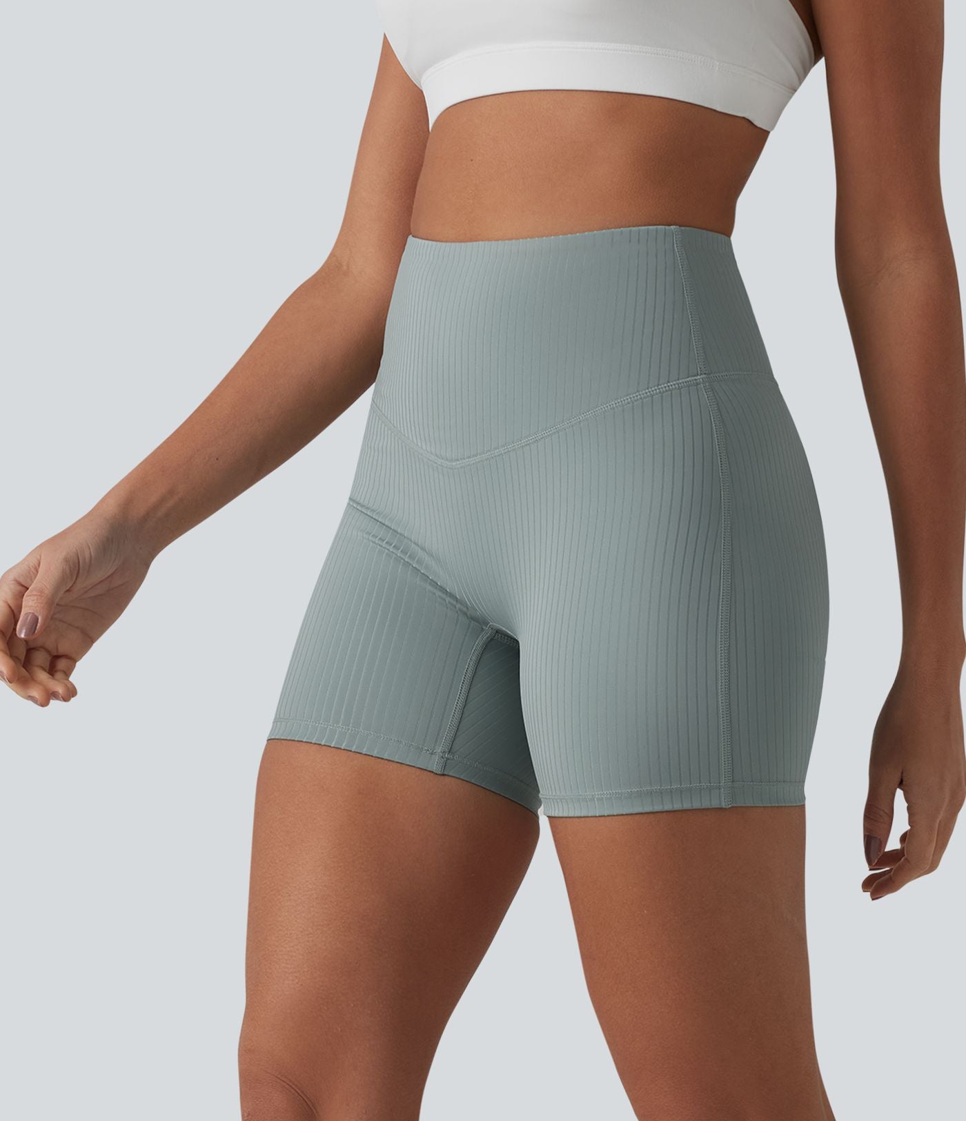 Short cycliste de yoga côtelé taille haute 12,5 cm avec poche