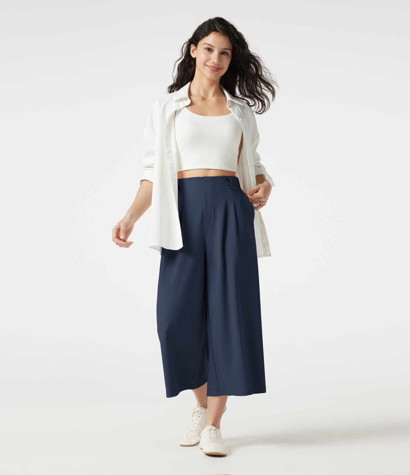 Pantalon tailleur cropped Halara Flex™ taille haute jambes larges en gaufré avec poches