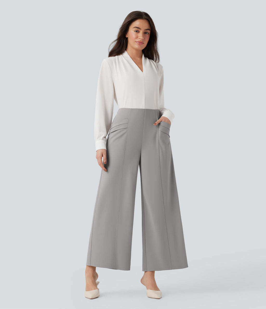Pantalon tailleur 7/8 Halara Flex™ taille haute jambes larges en crêpe avec poches
