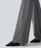 Pantalon tailleur évasé à rayures taille haute avec poches