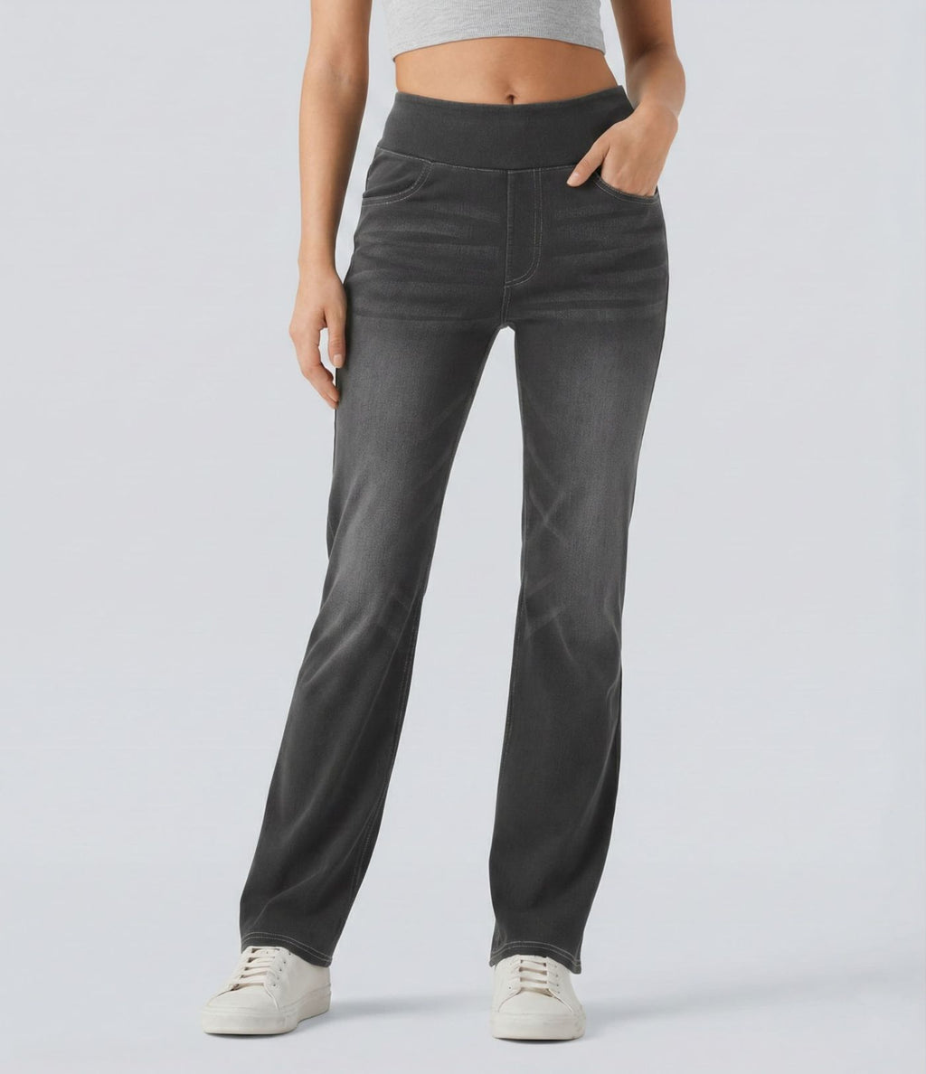 Halara Flex™ Jean bootcut décontracté extensible délavé taille haute à poches multiples