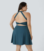 Robe Danse Barre Ballet Grande Taille 2 en 1 Col en U Dos Nu avec Découpe Torsadée et Poches Latérales - Plus Longue