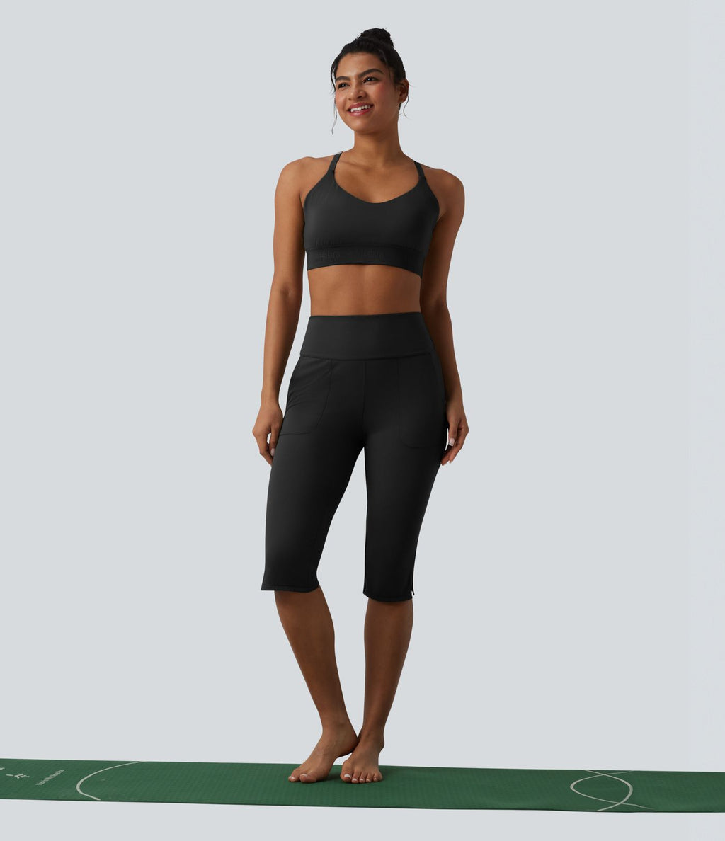 Pantalon yoga Halara UltraSculpt™ coupe corsaire effet ventre plat, taille haute, ourlet fendu avec poches