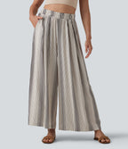 Pantalon large 7/8 taille haute à rayures avec poches